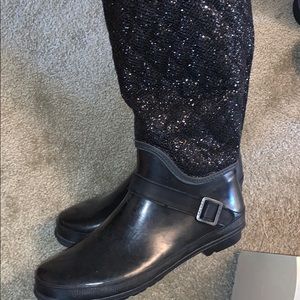 Sparkle black rain boots